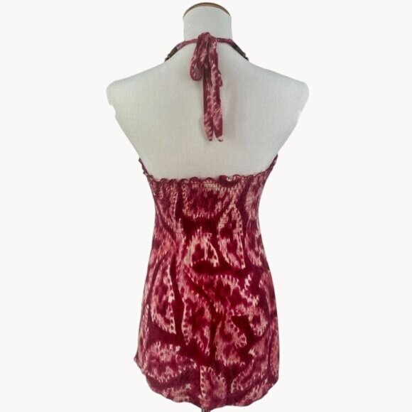 Vintage Y2K GUESS Tie Dyed Plunging Neckline Sexy Coquette Beaded Halter Top - Picture 3 of 11